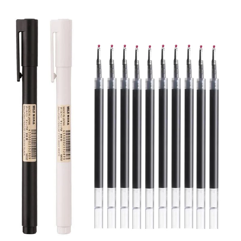 Muji Stationery Gel Pen - 0.5 ミリメートル黒/白ゲルペン黒インク弾丸 MUJIs ゲルペン交換可能なリフィルセット学校事務用品筆記用具